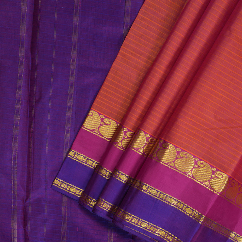 Hayagrivas Handloom Peach Pink Kanjivaram Silk Saree with Voilet Border KBF206E1-21