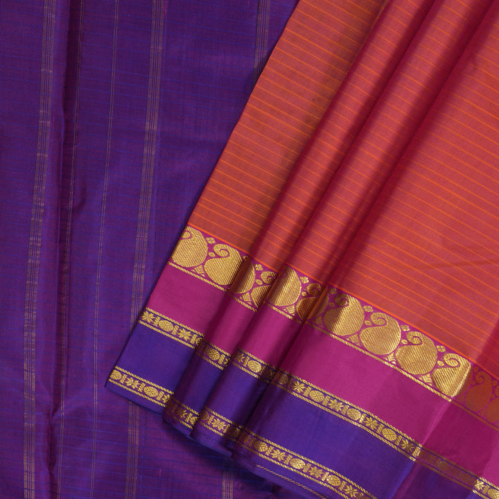 Hayagrivas Handloom Peach Pink Kanjivaram Silk Saree with Voilet Border KBF206E1-21