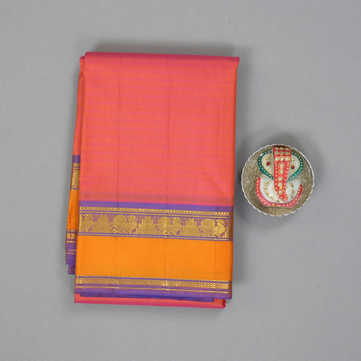 Hayagrivas Handloom Peach Pink Kanjivaram Silk Saree with Purple Border KBF206E1-28
