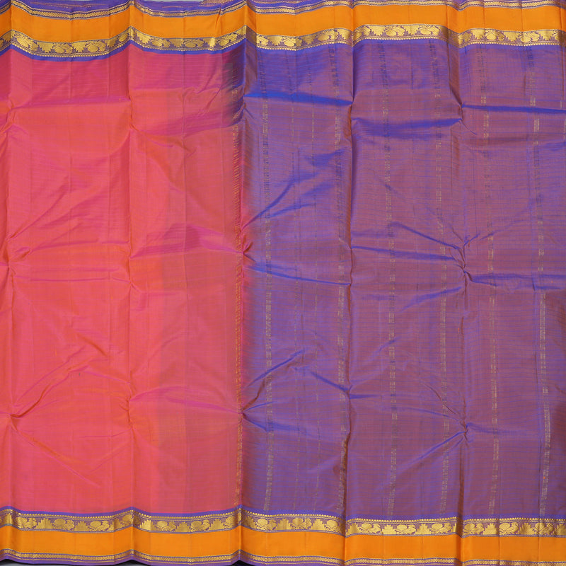 Hayagrivas Handloom Peach Pink Kanjivaram Silk Saree with Purple Border KBF206E1-28