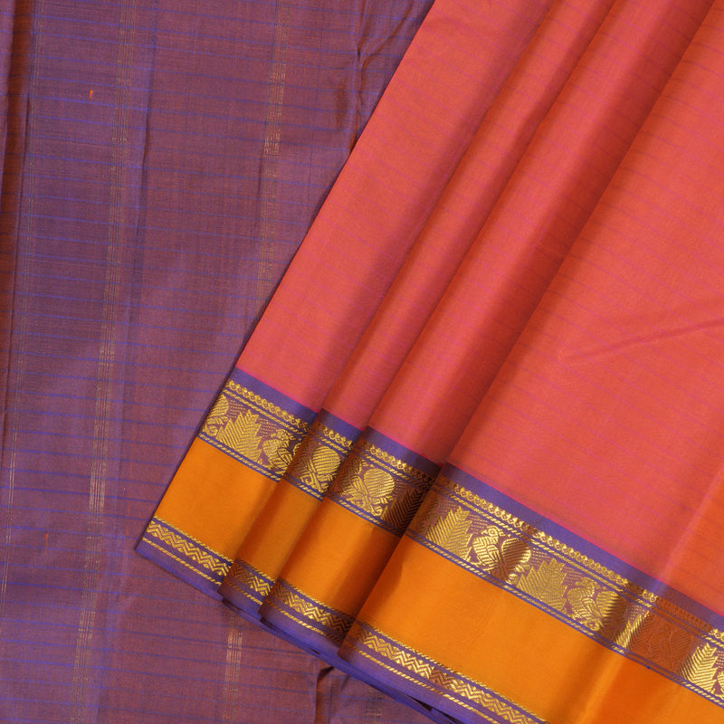 Hayagrivas Handloom Peach Pink Kanjivaram Silk Saree with Purple Border KBF206E1-28