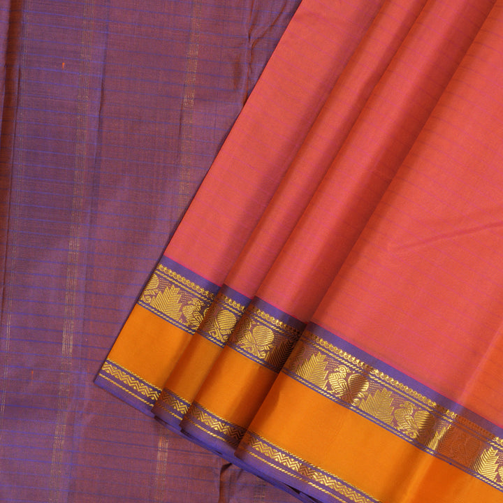 Hayagrivas Handloom Peach Pink Kanjivaram Silk Saree with Purple Border KBF206E1-28