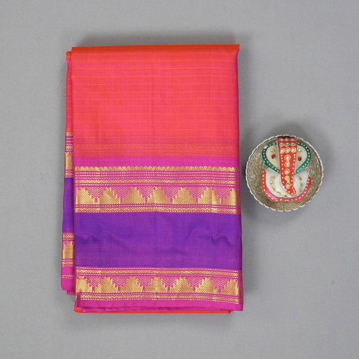 Hayagrivas Handloom Peach Pink Kanjivaram Silk Saree with Rani Pink Border KBF206E1-36