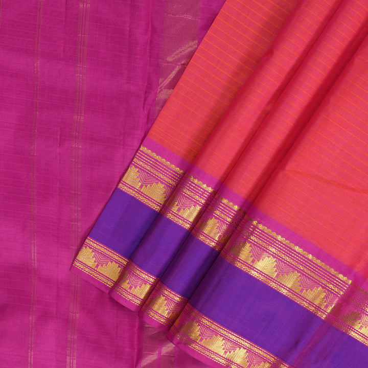 Hayagrivas Handloom Peach Pink Kanjivaram Silk Saree with Rani Pink Border KBF206E1-36