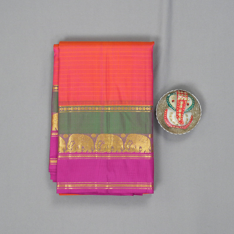 Hayagrivas Handloom Orangish-Pink Kanjivaram Silk Saree KBF206E1-46