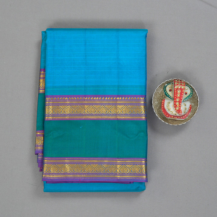 Hayagrivas Handloom Aqua Blue Kanjivaram Silk Saree with Purple Border KBF206E1-50