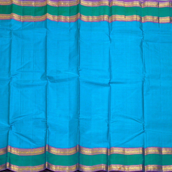 Hayagrivas Handloom Aqua Blue Kanjivaram Silk Saree with Purple Border KBF206E1-50