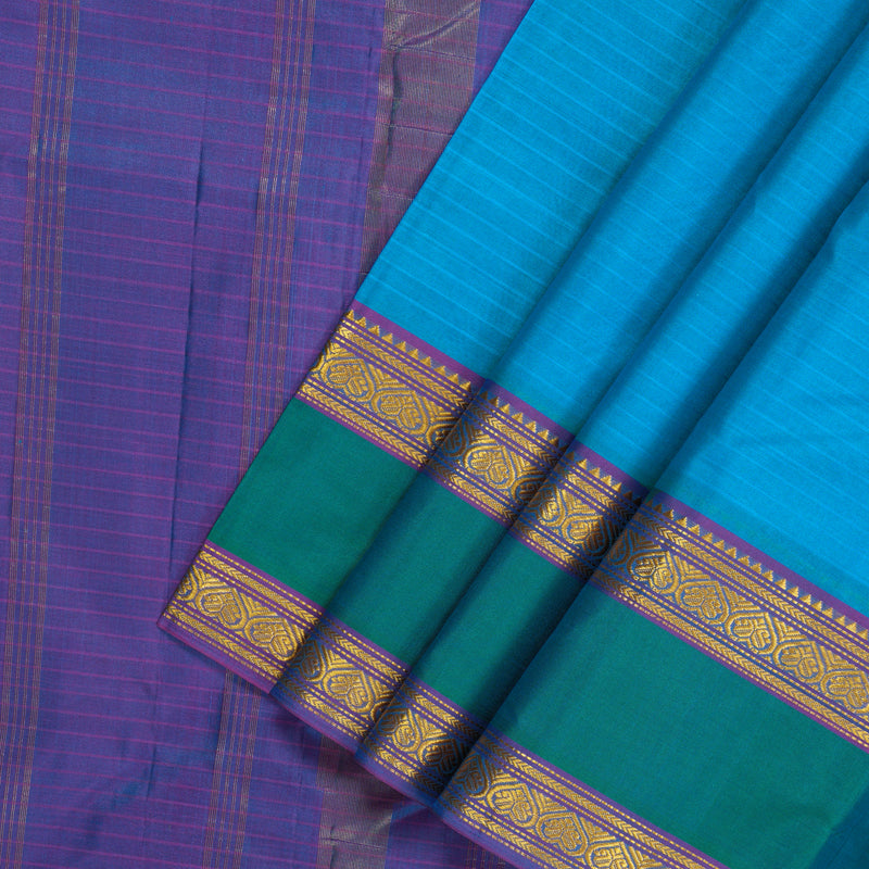 Hayagrivas Handloom Aqua Blue Kanjivaram Silk Saree with Purple Border KBF206E1-50