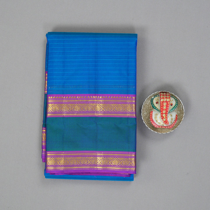 Hayagrivas Handloom MS Blue Kanjivaram Silk Saree with Purple Border KBF206E1-51