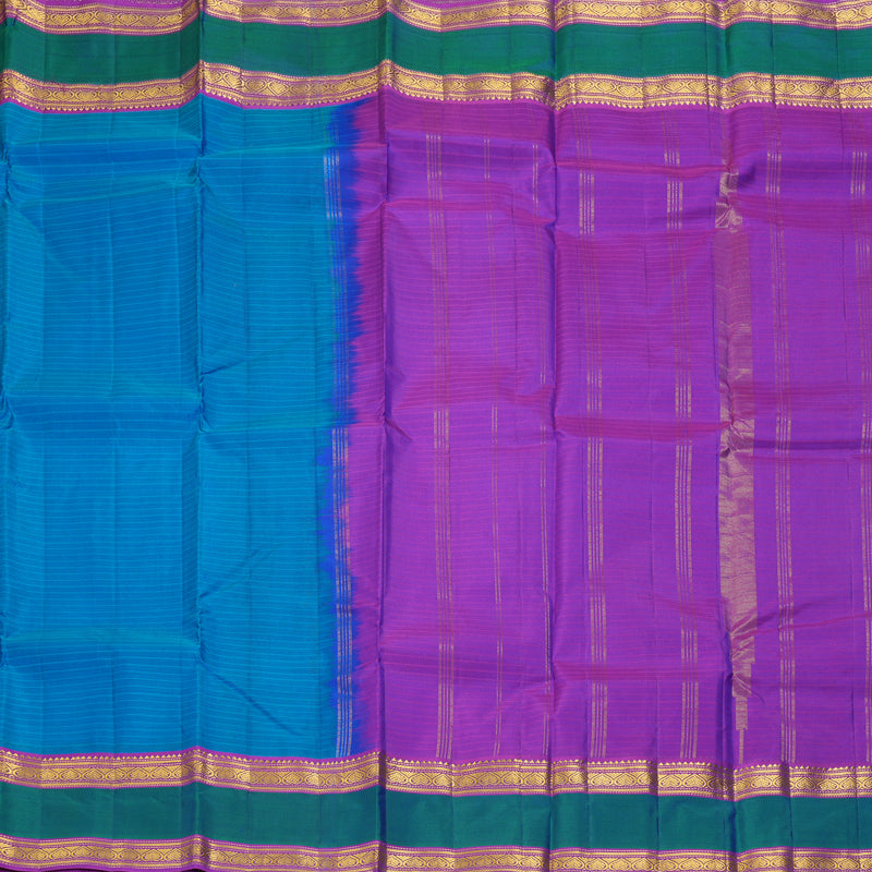 Hayagrivas Handloom MS Blue Kanjivaram Silk Saree with Purple Border KBF206E1-51