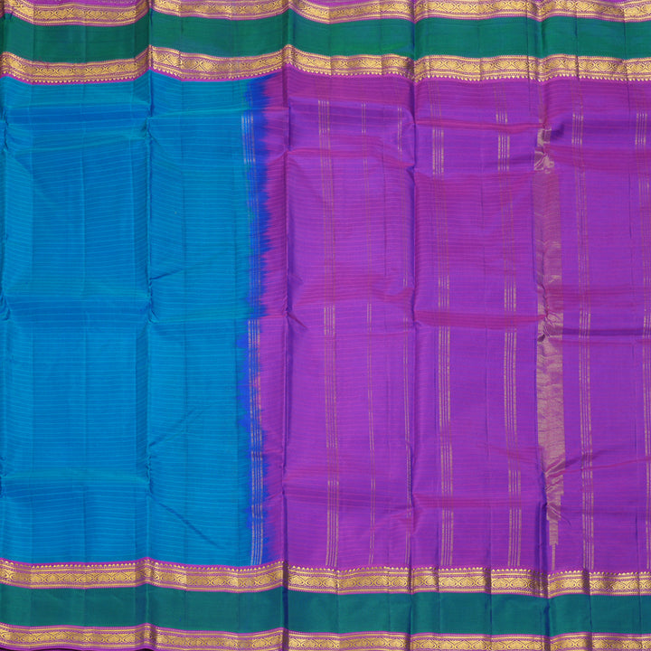 Hayagrivas Handloom MS Blue Kanjivaram Silk Saree with Purple Border KBF206E1-51