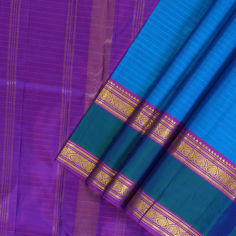 Hayagrivas Handloom MS Blue Kanjivaram Silk Saree with Purple Border KBF206E1-51