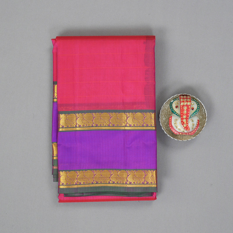 Hayagrivas Handloom Rani Pink Kanjivaram Silk Saree with Purple Border KBF206E1-52