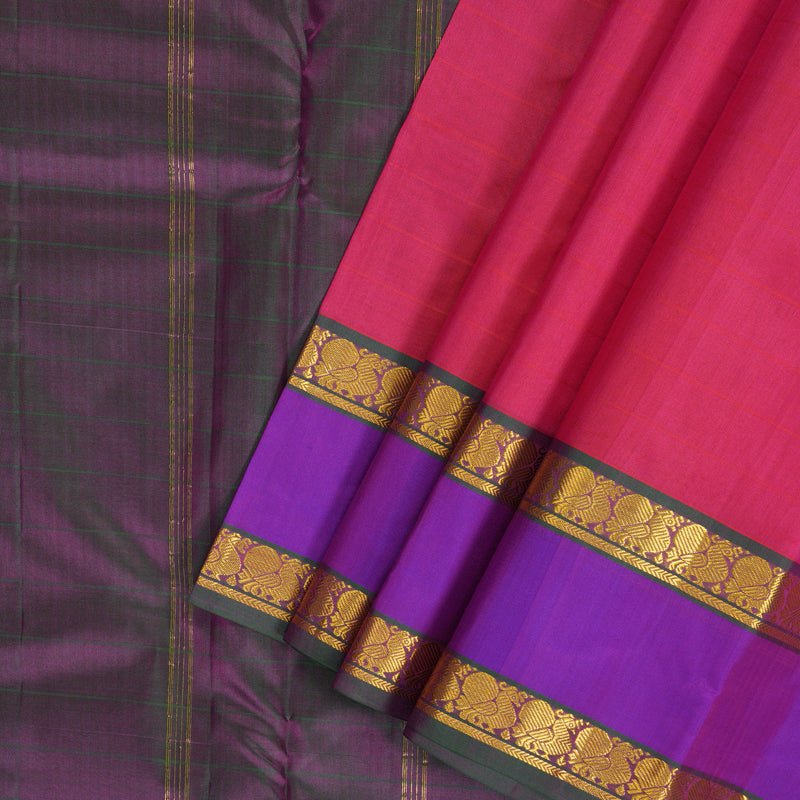 Hayagrivas Handloom Rani Pink Kanjivaram Silk Saree with Purple Border KBF206E1-52