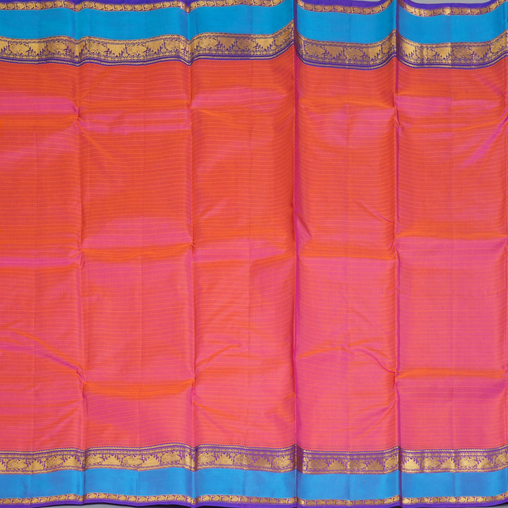 Hayagrivas Handloom Orangish-Pink Kanjivaram Silk Saree with Purple Border KBF206E1-57