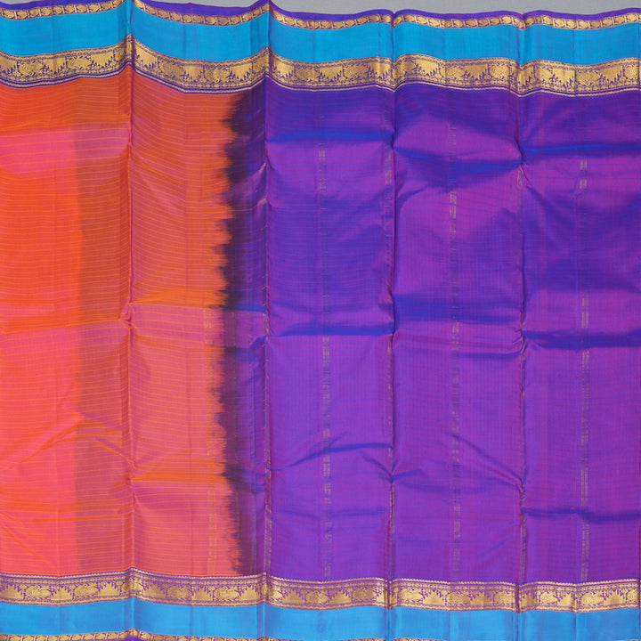 Hayagrivas Handloom Orangish-Pink Kanjivaram Silk Saree with Purple Border KBF206E1-57