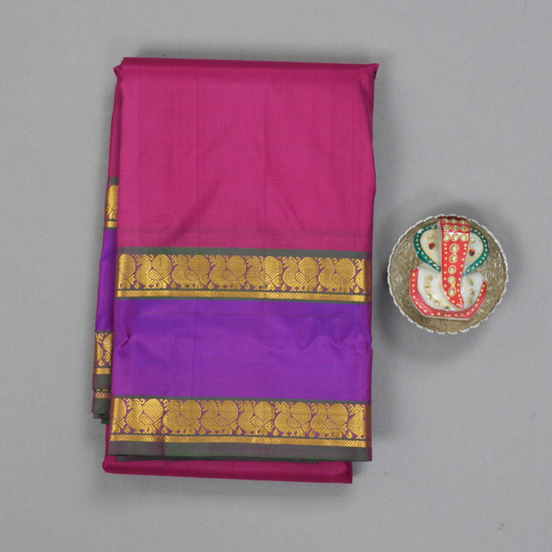 Hayagrivas Handloom Rani Pink Kanjivaram Silk Sarees with Purple Border KBF206E1-6