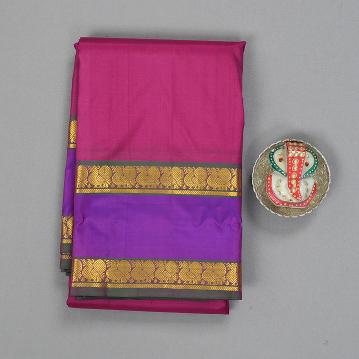 Hayagrivas Handloom Rani Pink Kanjivaram Silk Sarees with Purple Border KBF206E1-6