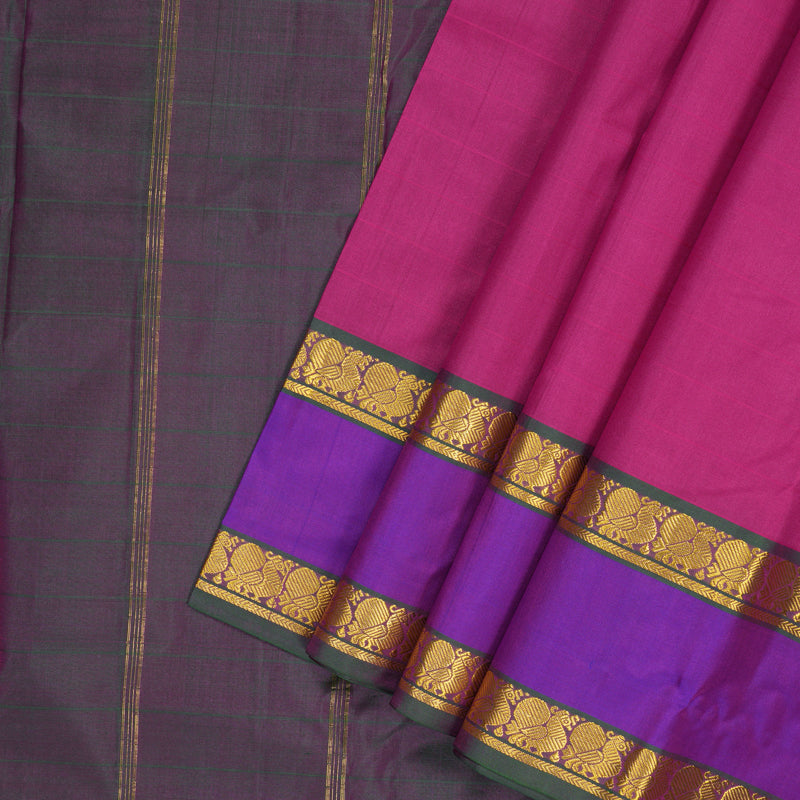 Hayagrivas Handloom Rani Pink Kanjivaram Silk Sarees with Purple Border KBF206E1-6