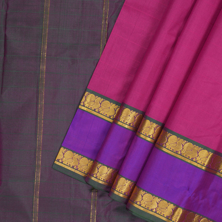 Hayagrivas Handloom Rani Pink Kanjivaram Silk Sarees with Purple Border KBF206E1-6