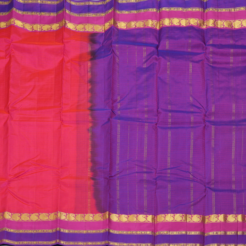 Hayagrivas Handloom Rani Pink Kanjivaram Silk Saree with Purple Border KBF206E1-69