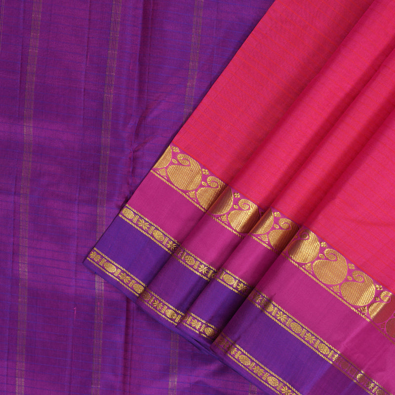 Hayagrivas Handloom Rani Pink Kanjivaram Silk Saree with Purple Border KBF206E1-69