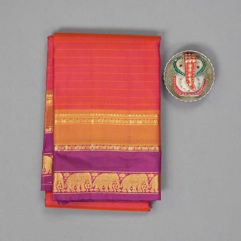 Hayagrivas Handloom Orangish-Pink Kanjivaram Silk Saree KBF206E1-75