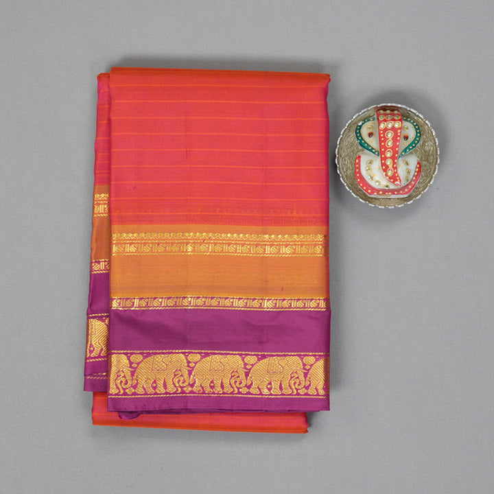 Hayagrivas Handloom Orangish-Pink Kanjivaram Silk Saree KBF206E1-75