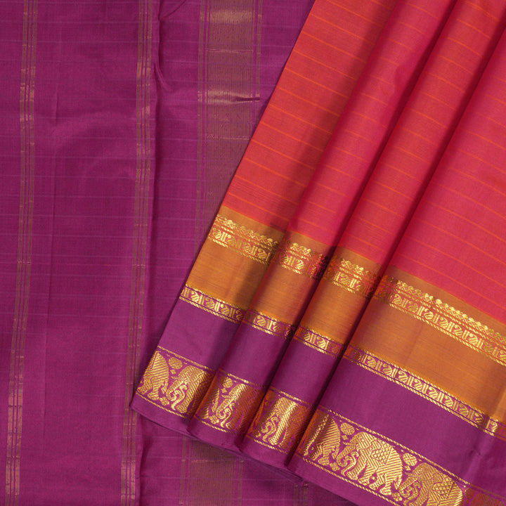 Hayagrivas Handloom Orangish-Pink Kanjivaram Silk Saree KBF206E1-75