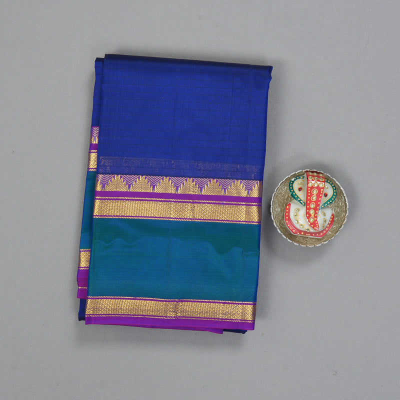 Hayagrivas Handloom MS Blue Kanjivaram Silk Sarees with Purple Border KBF206E1-78