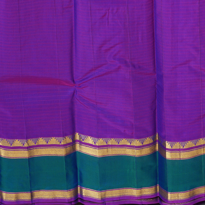 Hayagrivas Handloom MS Blue Kanjivaram Silk Sarees with Purple Border KBF206E1-78