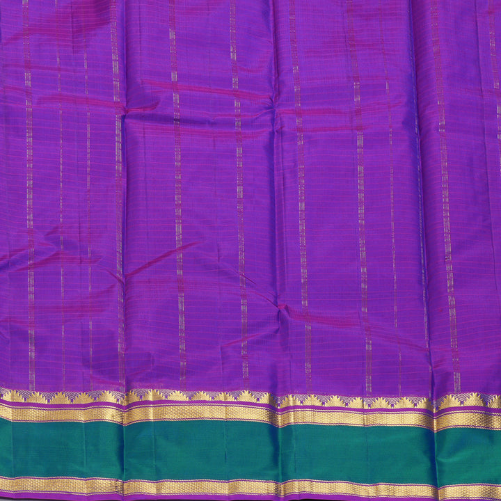 Hayagrivas Handloom MS Blue Kanjivaram Silk Sarees with Purple Border KBF206E1-78