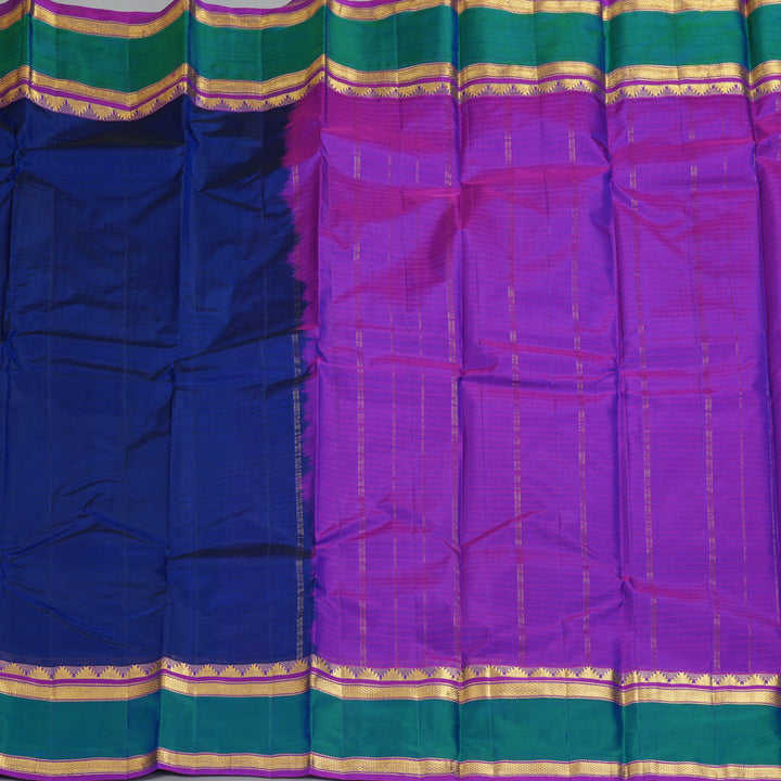 Hayagrivas Handloom MS Blue Kanjivaram Silk Sarees with Purple Border KBF206E1-78