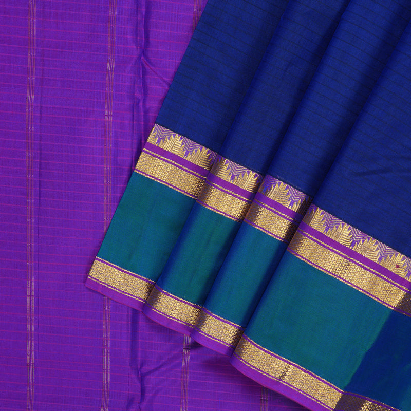 Hayagrivas Handloom MS Blue Kanjivaram Silk Sarees with Purple Border KBF206E1-78