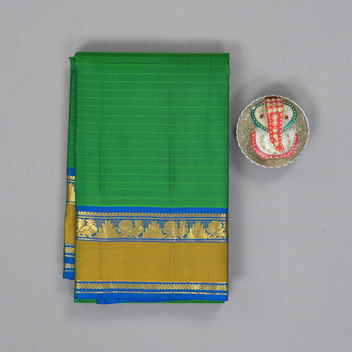 Hayagrivas Handloom Leaf Green Kanjivaram Silk Saree with Peacock Blue Border KBF206E1-8