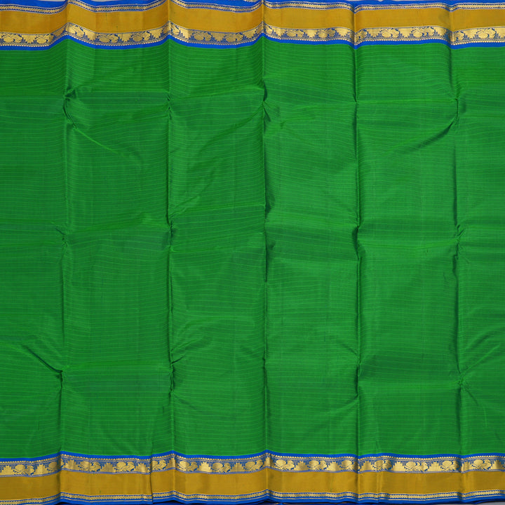 Hayagrivas Handloom Leaf Green Kanjivaram Silk Saree with Peacock Blue Border KBF206E1-8