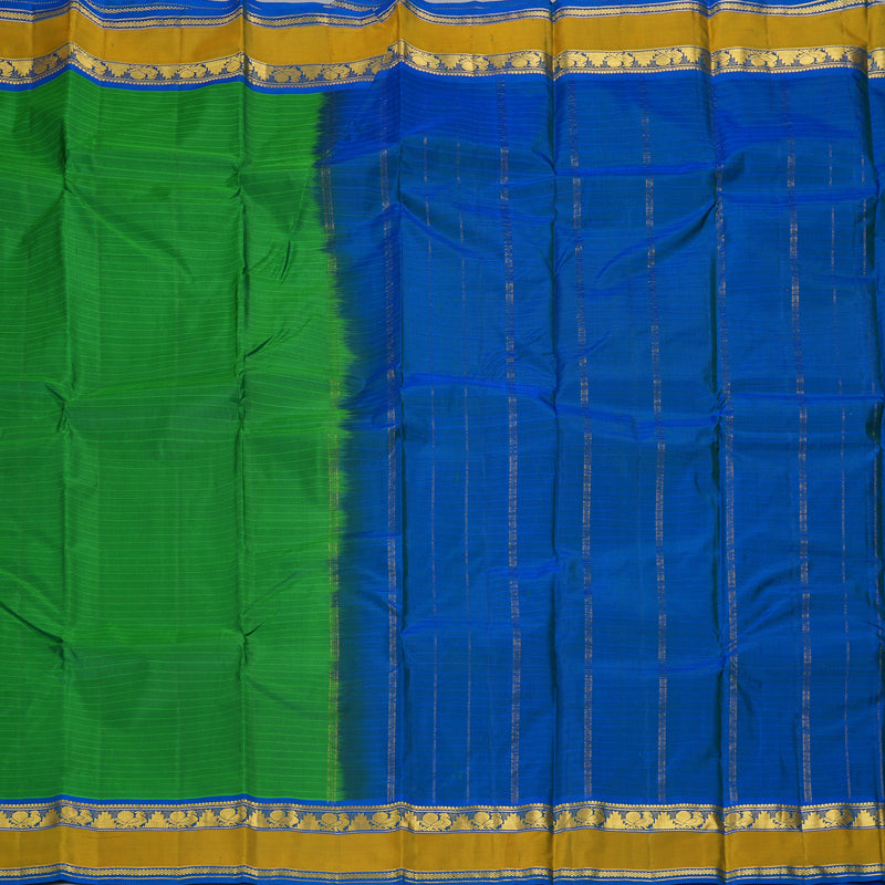 Hayagrivas Handloom Leaf Green Kanjivaram Silk Saree with Peacock Blue Border KBF206E1-8