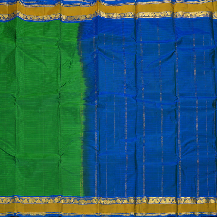 Hayagrivas Handloom Leaf Green Kanjivaram Silk Saree with Peacock Blue Border KBF206E1-8