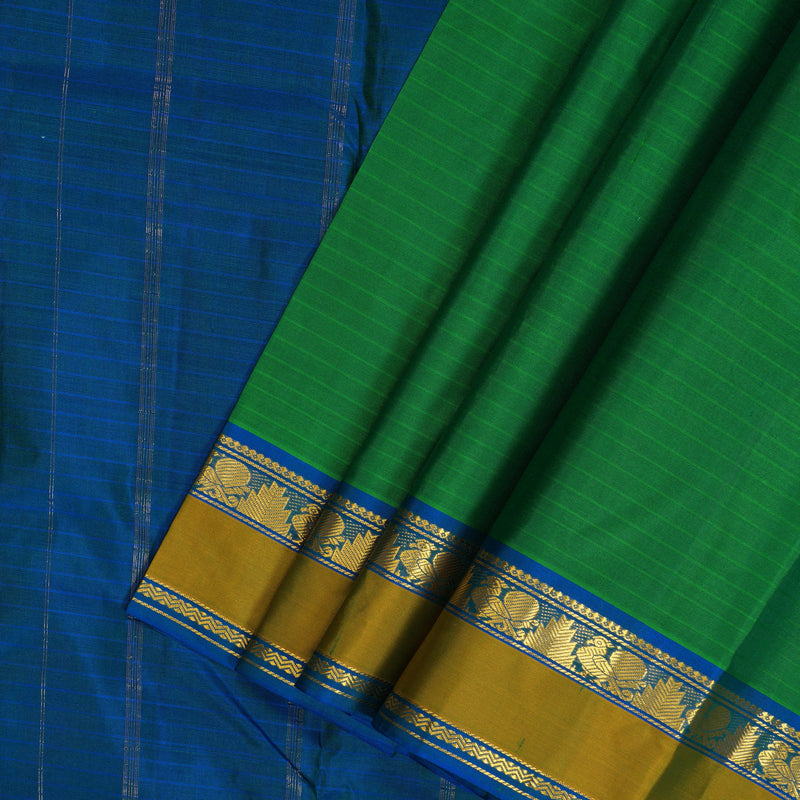 Hayagrivas Handloom Leaf Green Kanjivaram Silk Saree with Peacock Blue Border KBF206E1-8