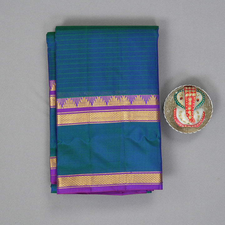 Hayagrivas Handloom Peacock Blue Kanjivaram Silk Saree with Purple Border KBF206E1-9