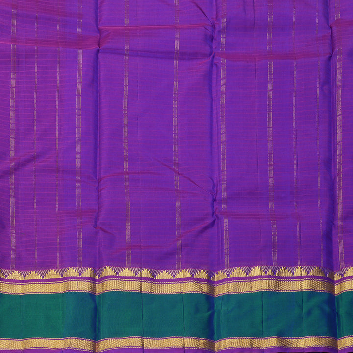 Hayagrivas Handloom Peacock Blue Kanjivaram Silk Saree with Purple Border KBF206E1-9