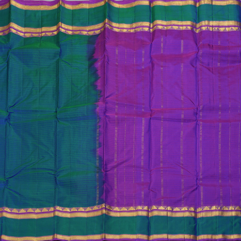 Hayagrivas Handloom Peacock Blue Kanjivaram Silk Saree with Purple Border KBF206E1-9