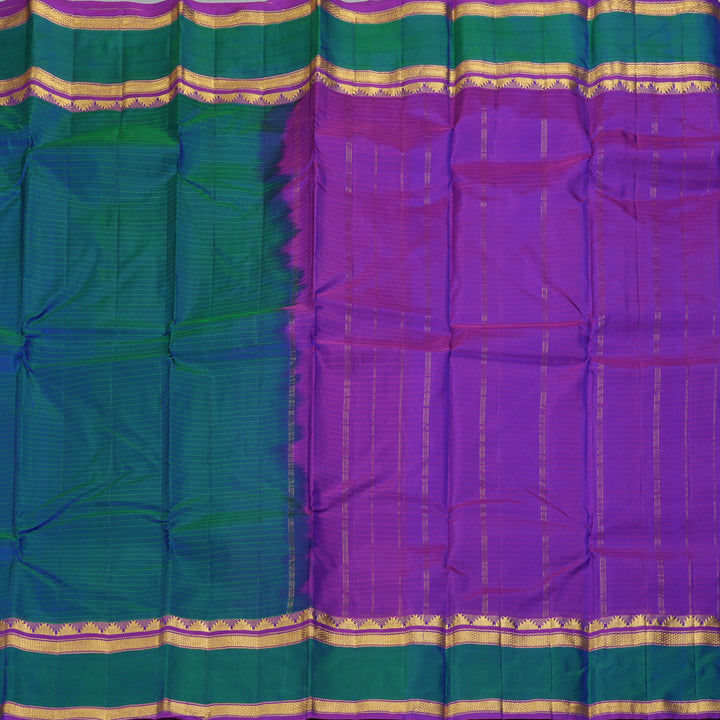 Hayagrivas Handloom Peacock Blue Kanjivaram Silk Saree with Purple Border KBF206E1-9