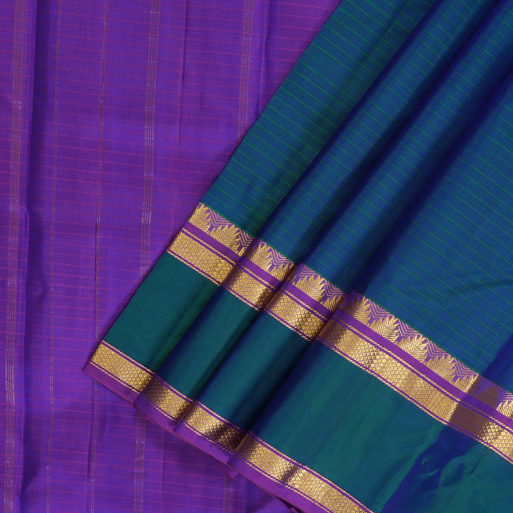 Hayagrivas Handloom Peacock Blue Kanjivaram Silk Saree with Purple Border KBF206E1-9