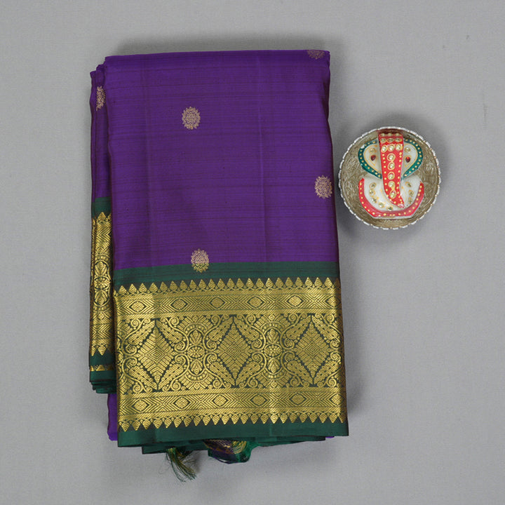 Hayagrivas Handloom Purple Kanjivaram Silk Saree with Bottle Green Border KBF207E1-11