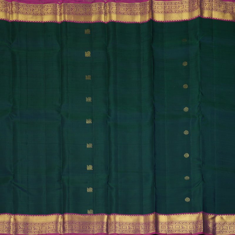 Hayagrivas Handloom Peacock Green Kanjivaram Silk Saree with Magenta Border KBF207E1-18