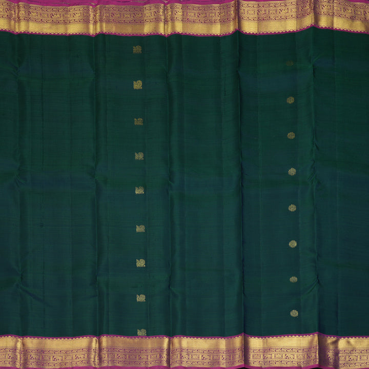Hayagrivas Handloom Peacock Green Kanjivaram Silk Saree with Magenta Border KBF207E1-18