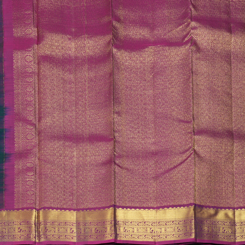 Hayagrivas Handloom Peacock Green Kanjivaram Silk Saree with Magenta Border KBF207E1-18