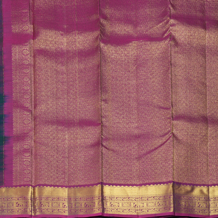 Hayagrivas Handloom Peacock Green Kanjivaram Silk Saree with Magenta Border KBF207E1-18