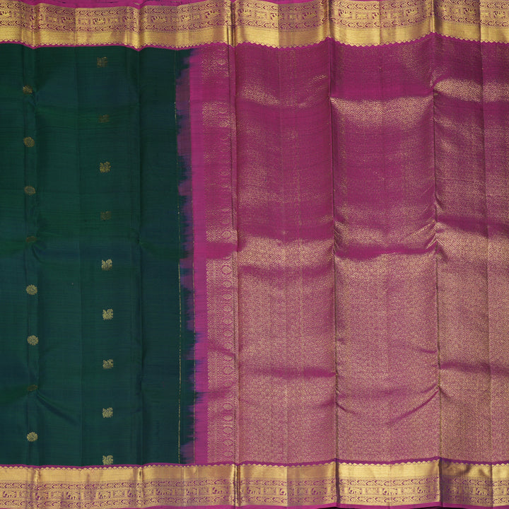 Hayagrivas Handloom Peacock Green Kanjivaram Silk Saree with Magenta Border KBF207E1-18